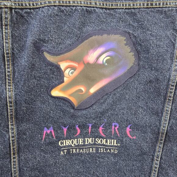 Vintage Mystere Cirque Du Soleil Embroidered Denim Jean Jacket Large 90s Trucker - Picture 3 of 12